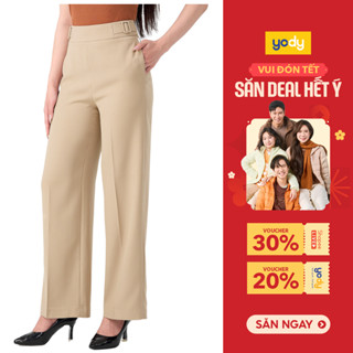  Quần âu nữ YODY ống rộng lưng cao hack dáng thiết đai lưng sang trọng TRA - QAN7020 