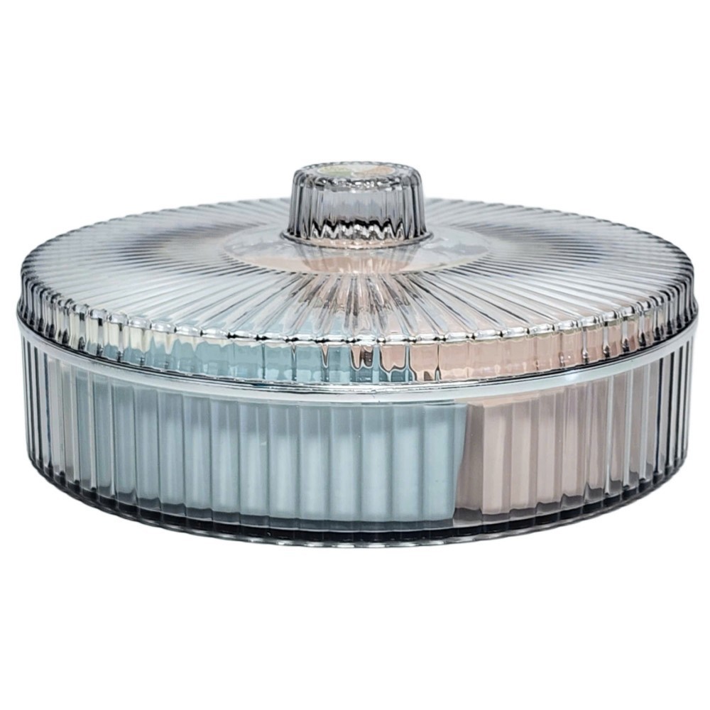 Khay mứt tròn trong Suốt HOKORI cao cấp, 5 ngăn, Viền bạc vàng, Đựng bánh kẹo Tết LaLaHome