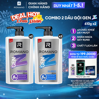  Combo 2 Dầu gội nam Romano Gen Z Hương Sea Breeze  Forest Cedar 610g  chai - 2 mùi hương 
