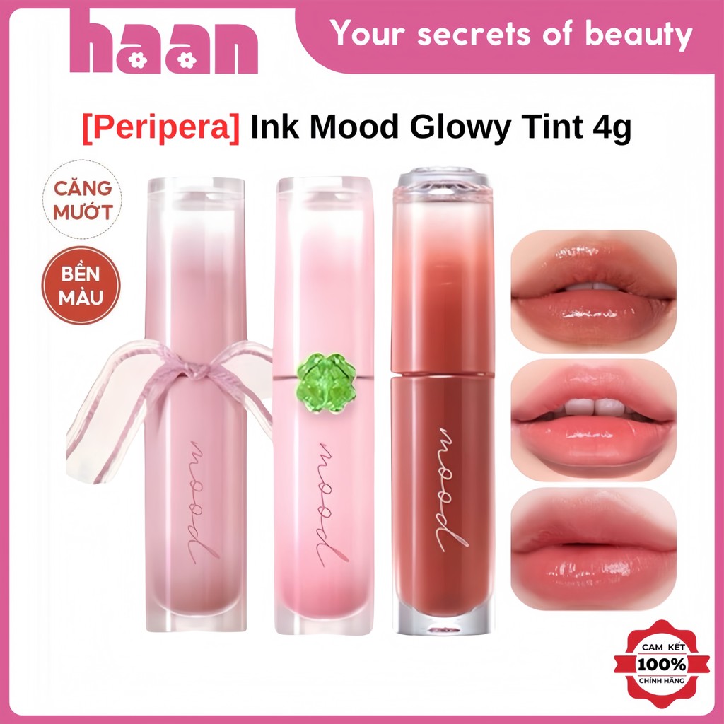 Son Tint Bóng Peripera Ink Mood Glowy Tint, Son Peripera Ink Mood 03, 12, 18, 19, 22 Cho Đôi Môi Căn