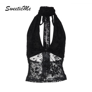 Áo SweeticMe 2026 lưới gợi cảm xuyên thấu, cổ chữ V sâu