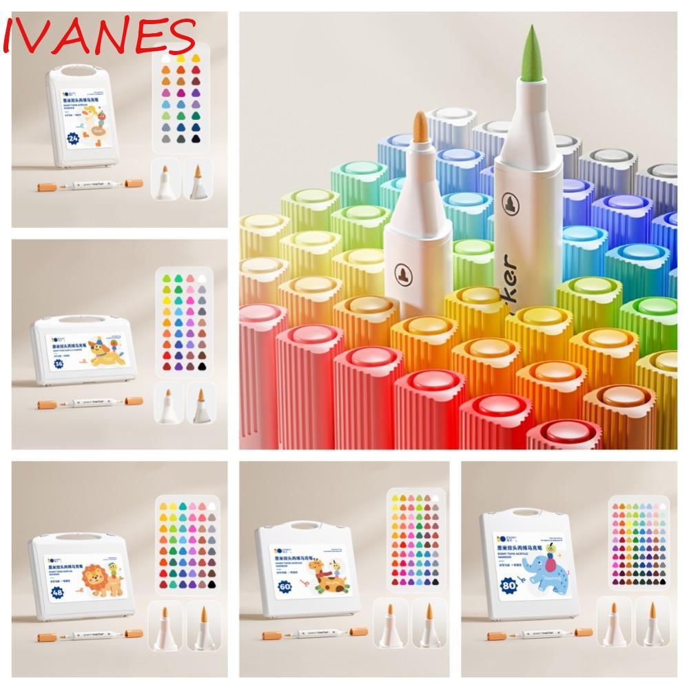 IVANES Dual Tip Brush Acrylic Paint Marker, Archival Ink Hook Liner 24 / 36 / 48 / 60 / 80 Màu Bút đ