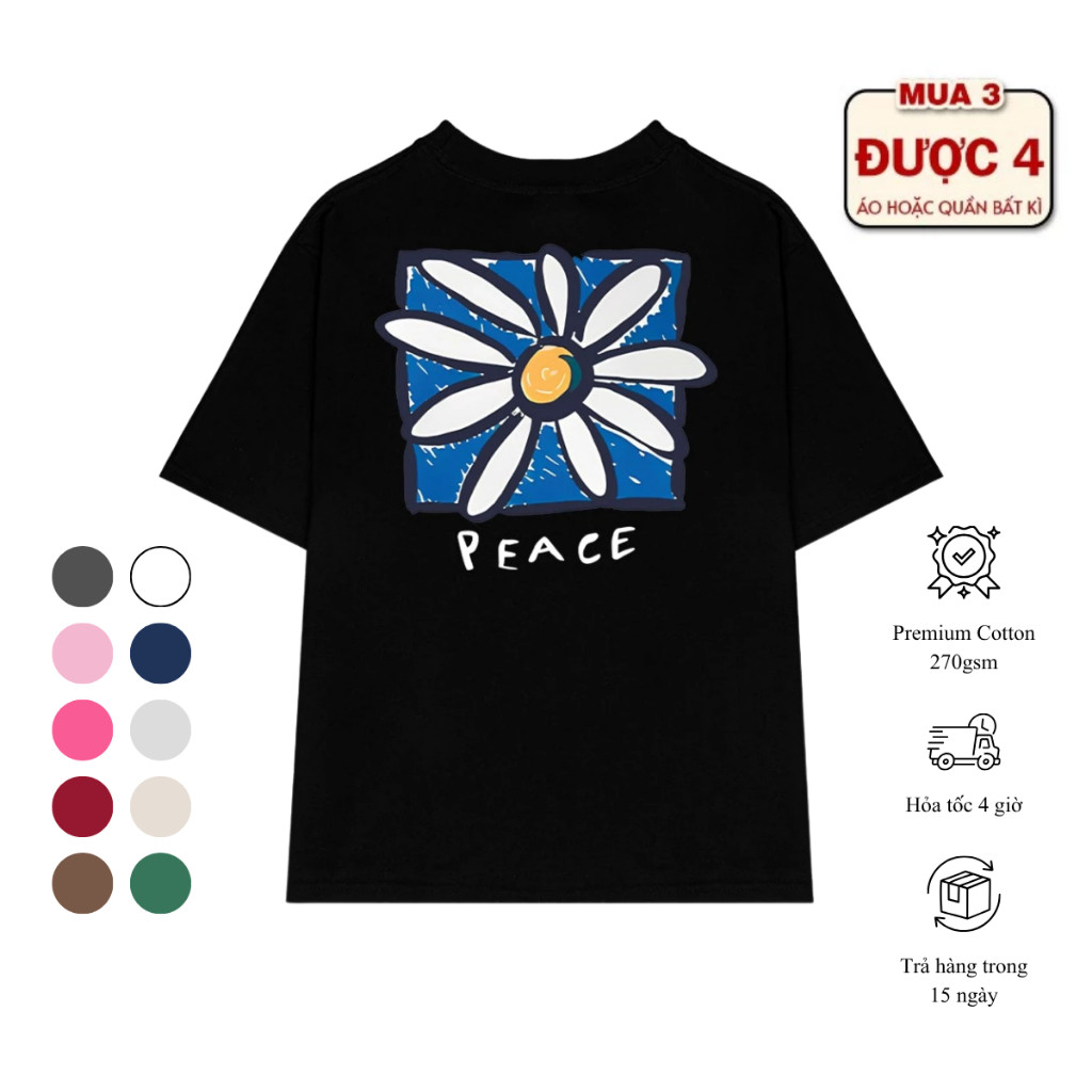 Áo Thun The Xide Hình HOA CÚC PEACE Unisex Form Rộng Oversize Premium Cotton 270gsm Mã 81
