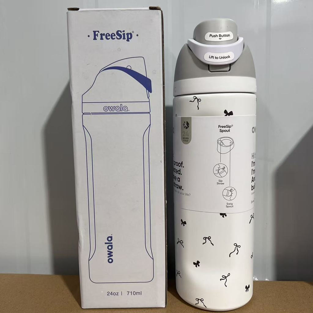 Túi xách miễn phí Bàn chải rơm dự phòng Owala Trắng Nơ nhỏ Tumbler 24oz 710ml - Bình nước nhiệt cách