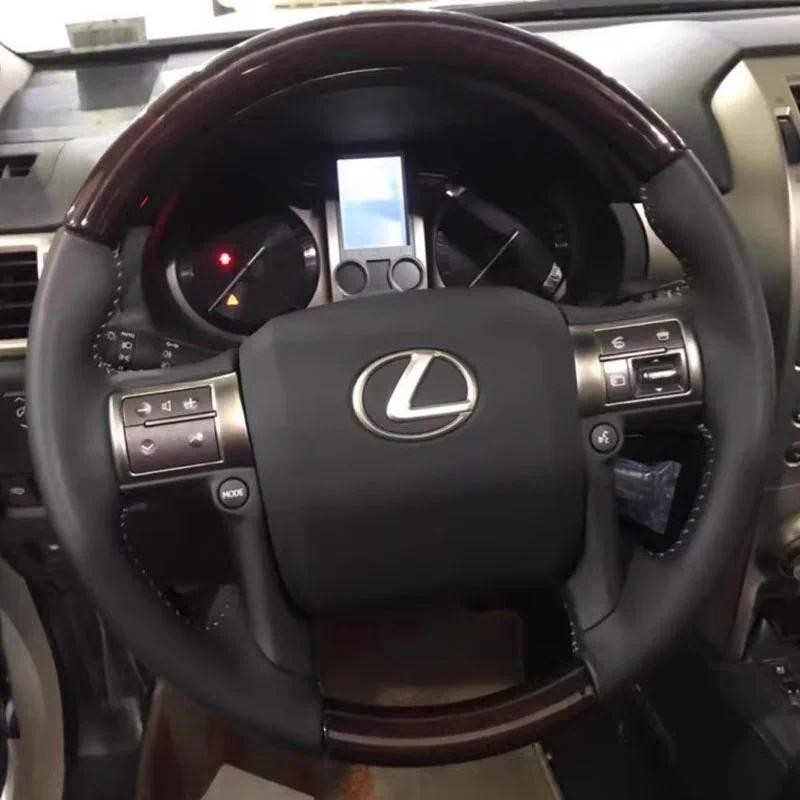 Khâu Tay Chống Trơn Trượt Hạt Gỗ Đào Màu Đen Da Thật Chính Hãng Ô Tô Vô Lăng Dành Cho Xe Lexus GX450