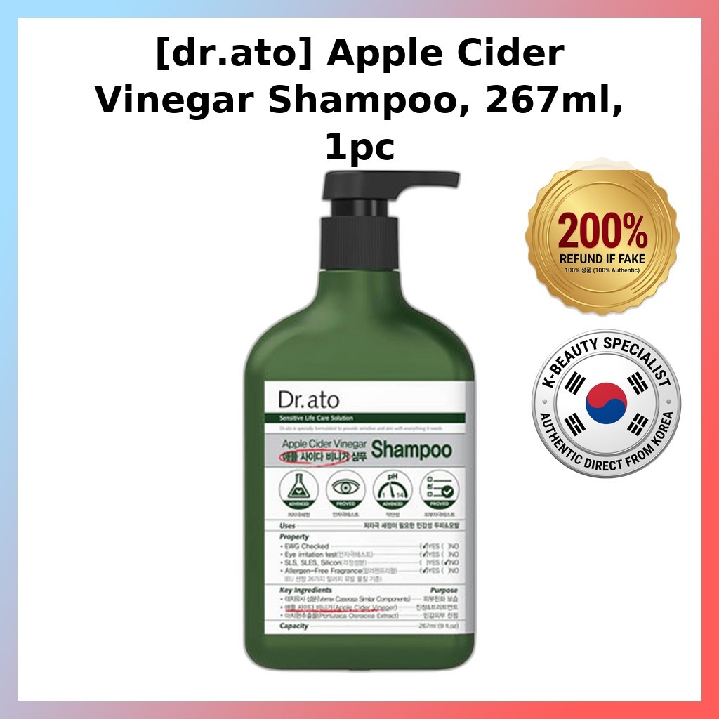 [dr.ato] Dầu gội giấm Apple Cider, 267ml, 1 cái / Dầu gội Apple Cider Hàn Quốc / Công thức làm sáng 