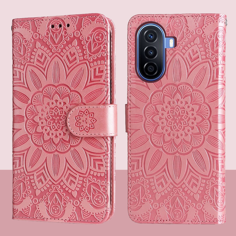 Ví da từ tính Flip Case cho Huawei Nova Y71 Y70 Plus Vỏ điện thoại hoa hướng dương dập nổi