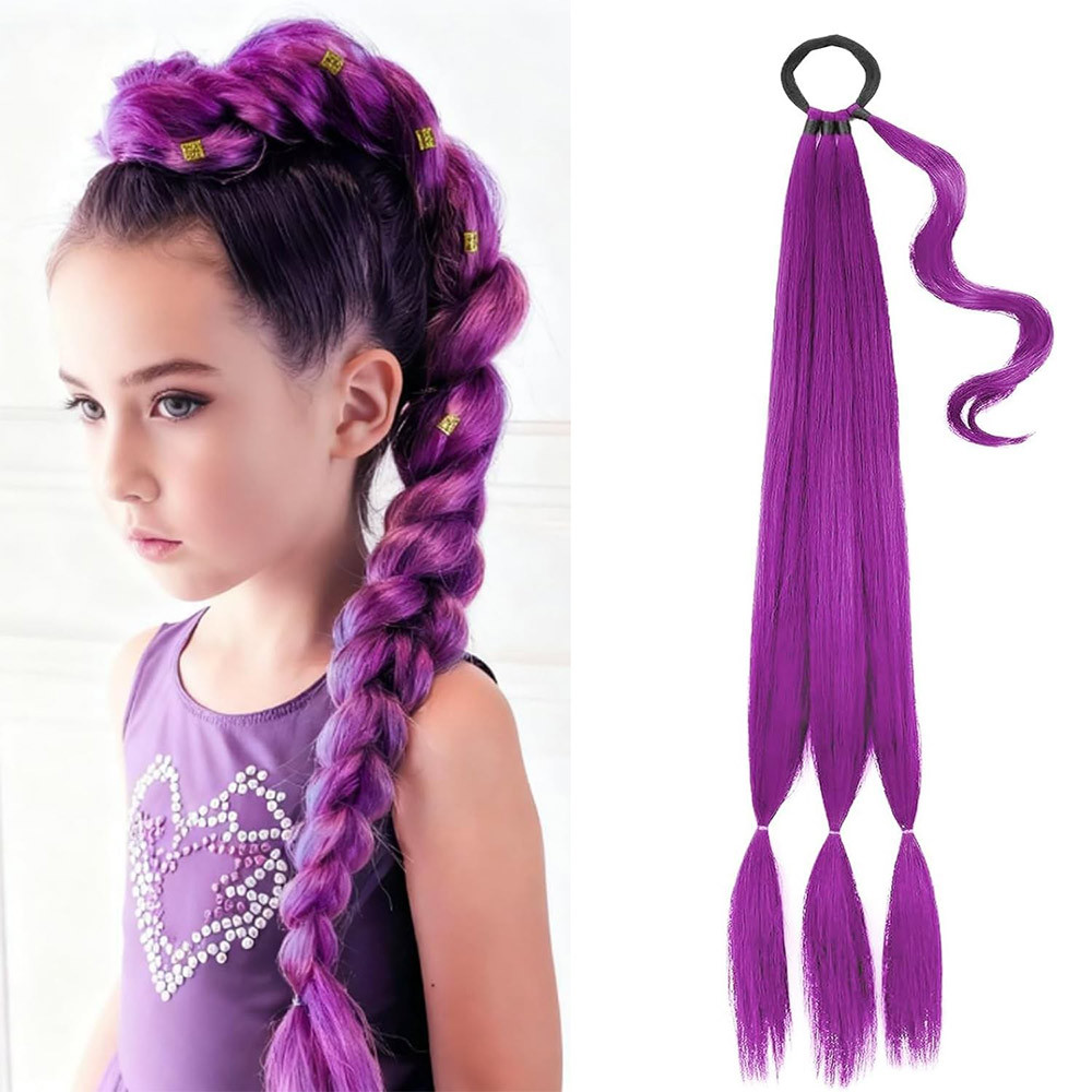 Synthetic 24inch Long Purple Braiding Hair Extensions for Braids Rumi Braiding Hair for Stage Party 