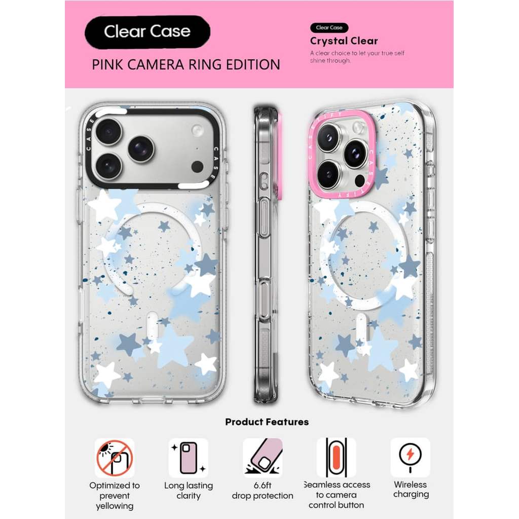 CASECASE X Shine For you Case HỒNG CAMERA RING EDITION Tác động Vỏ hút từ tính trong suốt cho iPhone