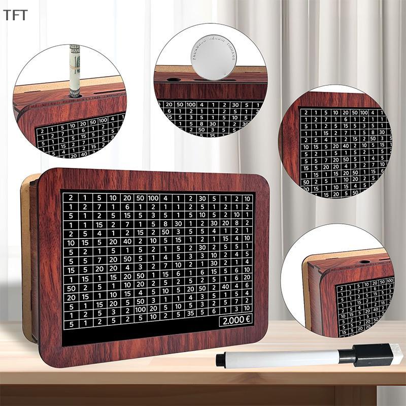 (FTT) Wooden Money Saving Box Money Storage Bank with Saving Money Goals Counter Reusable Piggy Bank