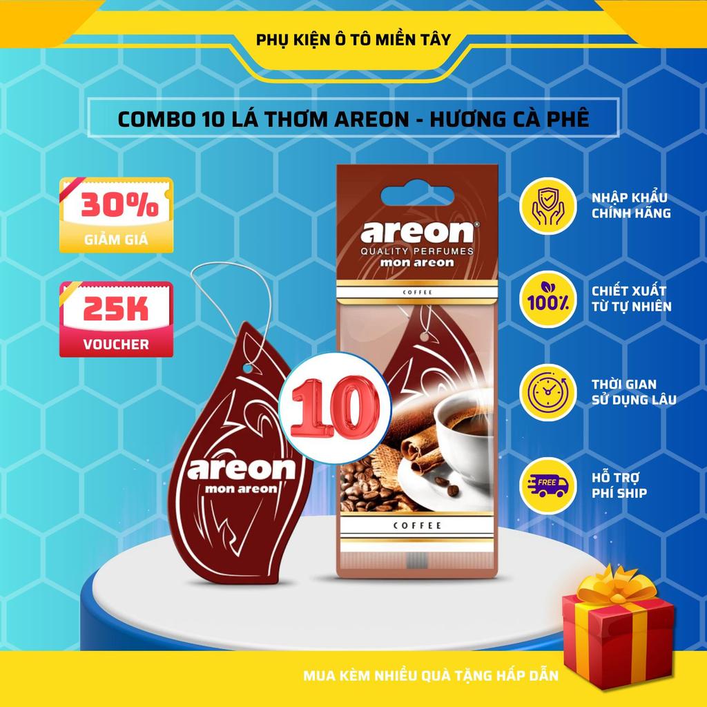 Areon Combo 10 Cái Lá Thơm Treo Xe Ô Tô Hương Cà Phê Khử Mùi Tốt Trang Trí Nội Thất Xe Hơi Nhập Khẩu Chính Hãng