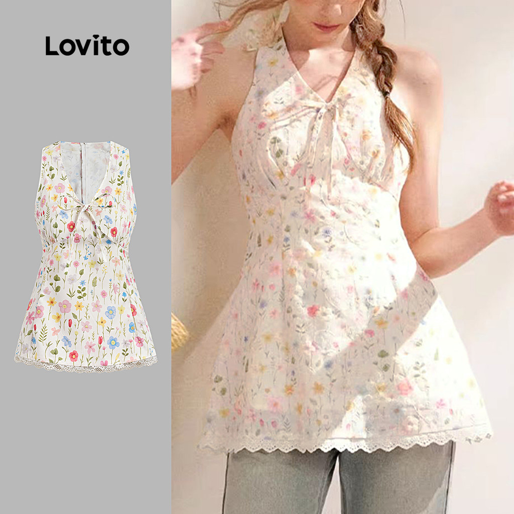 (NEW) Lovito Áo trên hàng ngày có nơ áo mùa xuân/hè cho nữ L151AD310