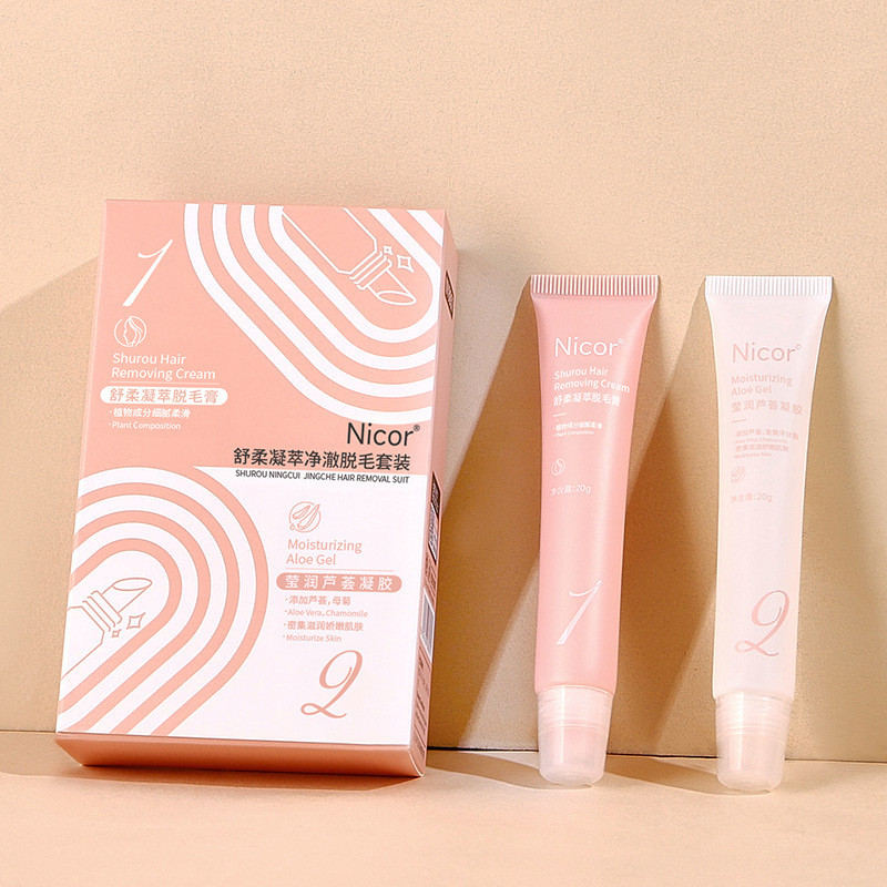 Bộ tẩy lông làm sạch Gel làm dịu Nicor dành cho nam giới Phụ nữ Tẩy lông di động nhẹ nhàng * lyl#12