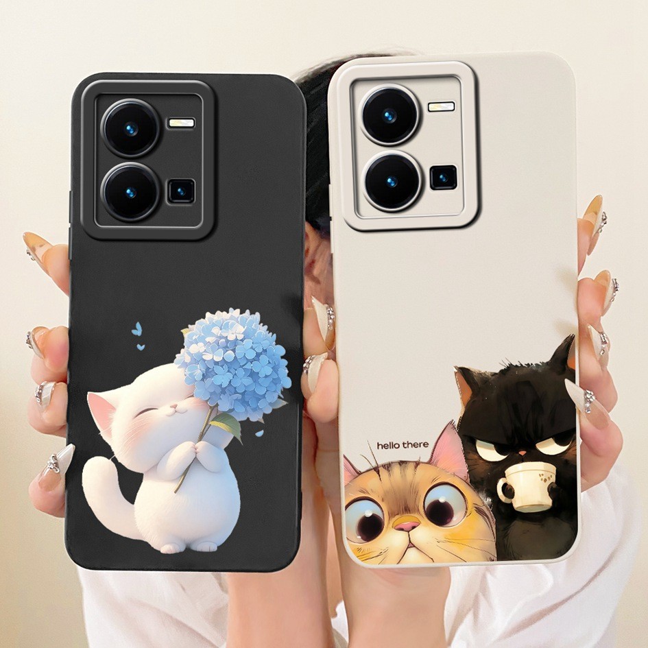 Dành Cho Vivo Y35 Y35 + Ốp điện thoại Mèo Hoạt Hình Đáng Yêu Silicon Mềm Kẹo Sơn Chống Sốc Ốp điện t