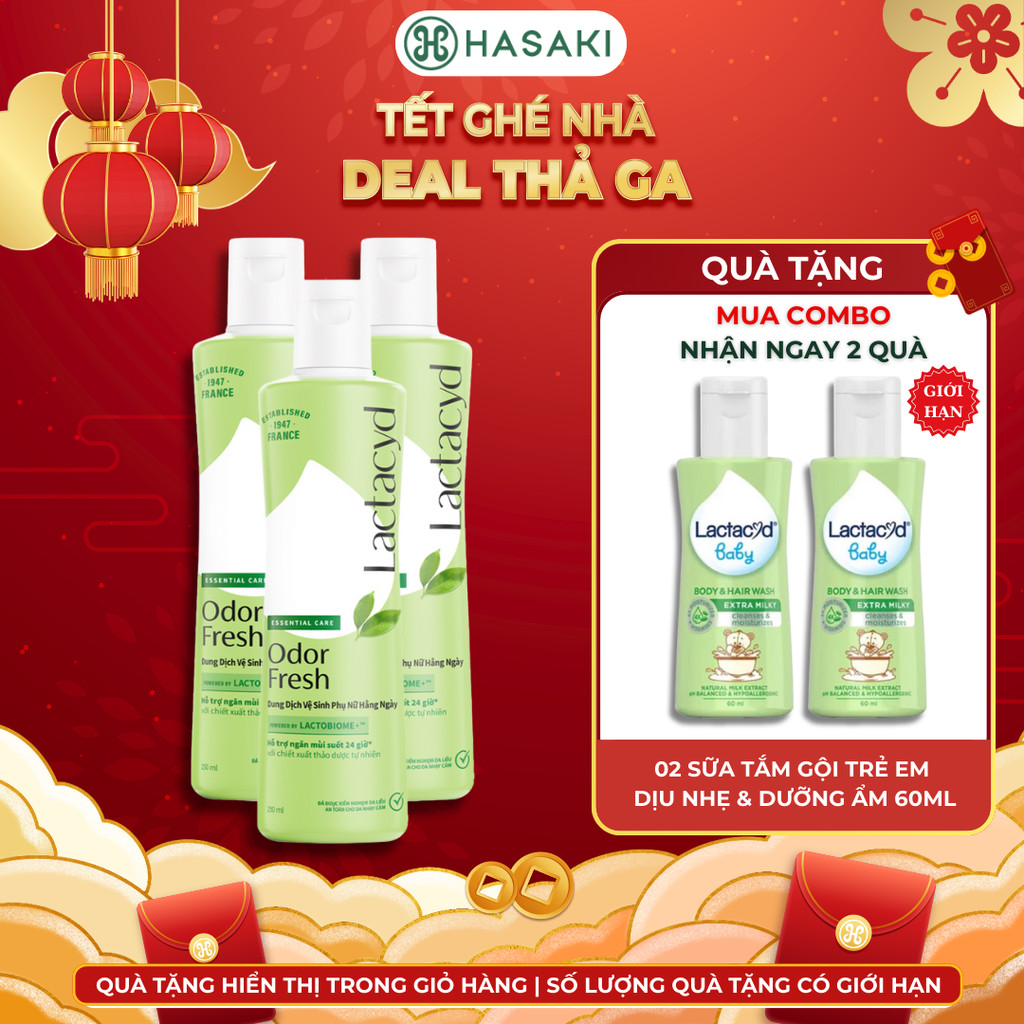 Combo 3 Dung Dịch Vệ Sinh Phụ Nữ Lactacyd Ngăn Mùi 24H 250ml Odor Fresh Hasaki Sản Phẩm Chính Hãng