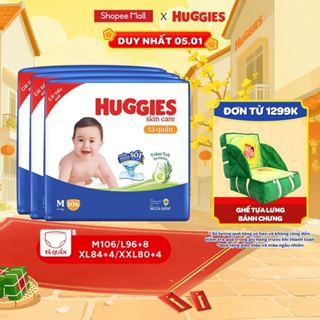  Combo 3 gói Tã quần Huggies Skincare Mega Jumbo M106 L96 XL84 XXL76 với tràm trà dịu da 