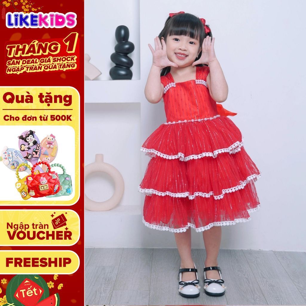 Đầm công chúa cho bé gái kiểu dáng lưới bi tai thỏ C80 - Likekids