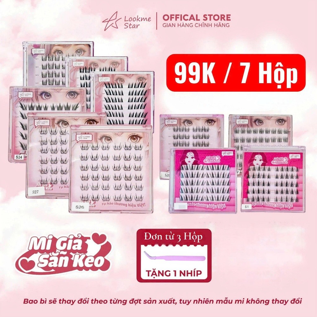 [Giảm giá sản phẩm mới] [99k / 7 hộp] Lookme Star - Lông mi giả dán sẵn (Tặng 1 nhíp / đặt hàng 3 hộ