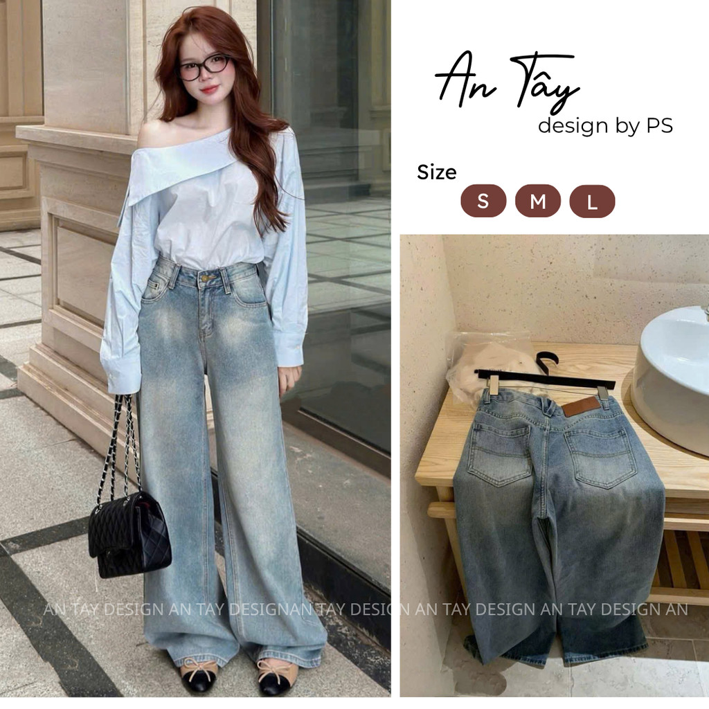 Quần Jean Nữ Ống Suông Xanh Nhạt Lưng Cao 102cm AN TÂY #8482 – Quần Bò Jean Mềm Form Chuẩn Tôn Dáng