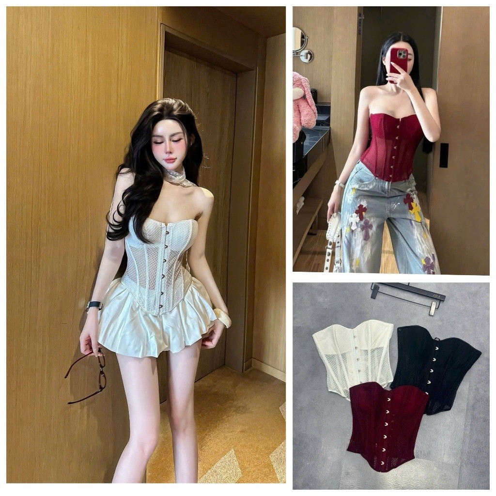 [Follow shop nhận mã 10k] Áo cup corset đan dây lưới Gigi Closet QCCC AC0001