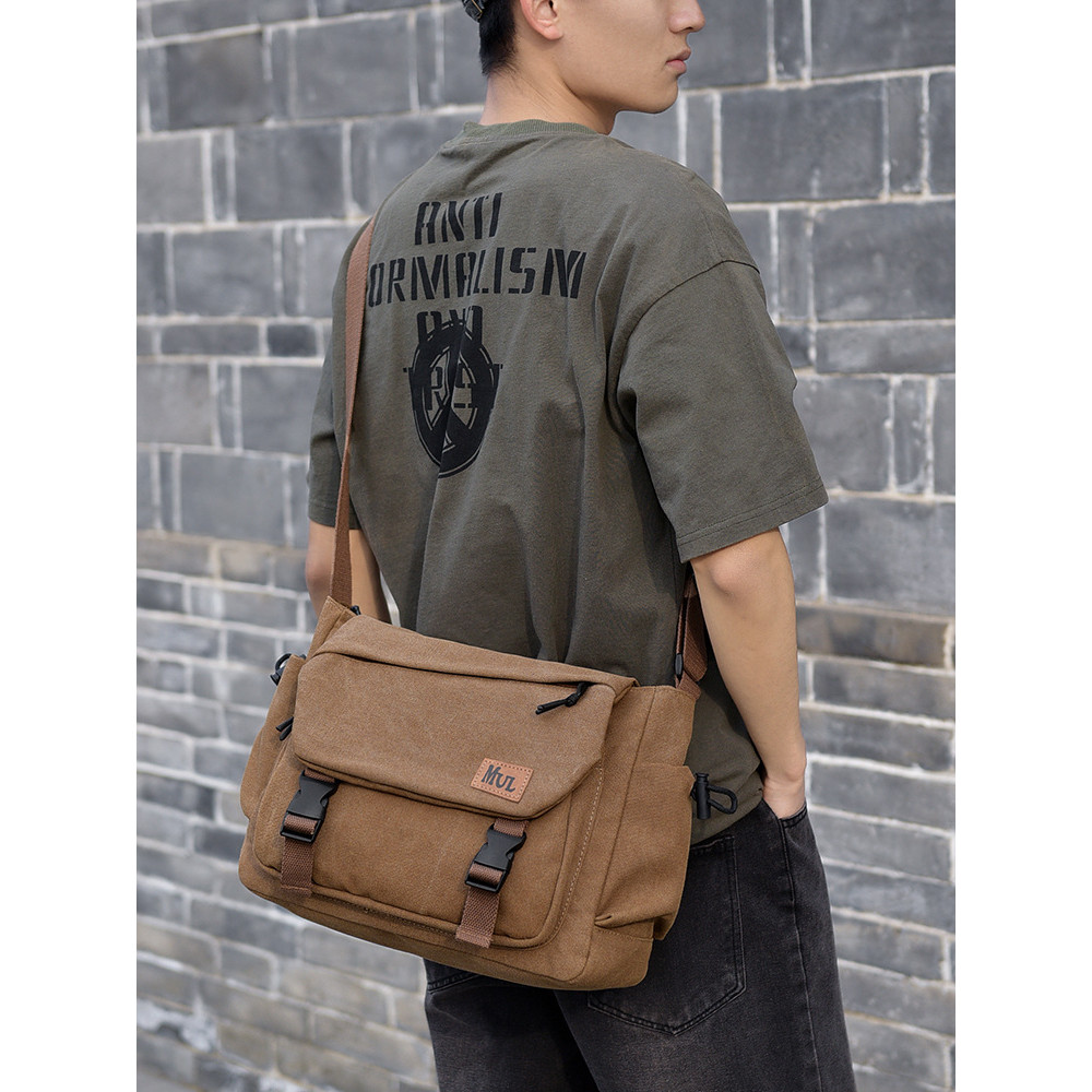 Authentic men's canvas shoulder bag, large-capacity messenger bag, commuter bag, tool bag, men's vin