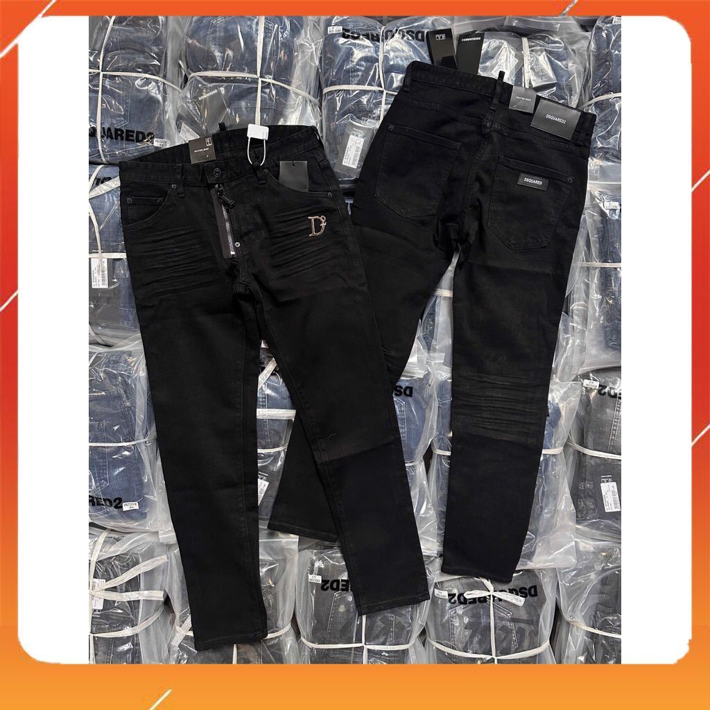 Quần jean nam DSQ đen trơn khoá lệch fom biker logo D2 hàng Quảng Châu