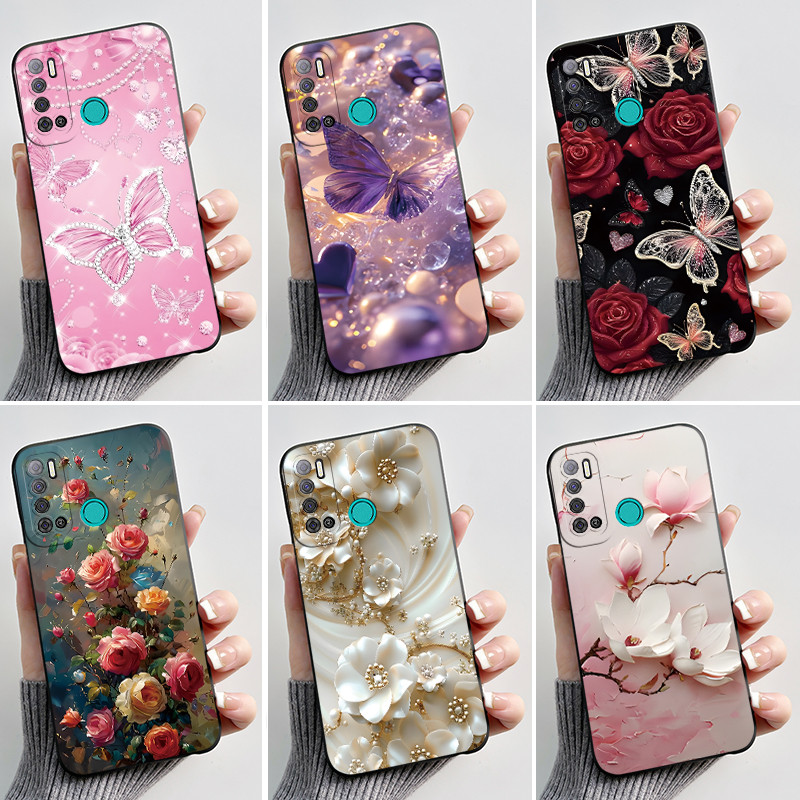 Dành Cho Tecno Pouvoir 4 / 4 Pro / LC7 / LC8 Ốp Lưng Silicon Mềm Thời Trang Bướm Hoa Đen Thạch Ốp Lư