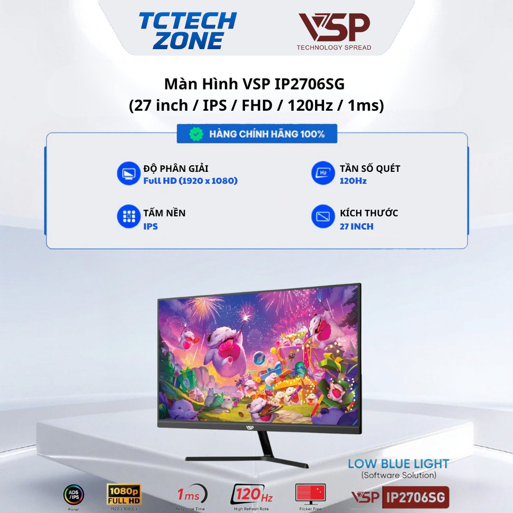 Màn Hình VSP IP2706SG  (27inch / FHD / IPS / 120Hz / 1ms / HDR / FreeSync / AdaptiveSync / Black Chí