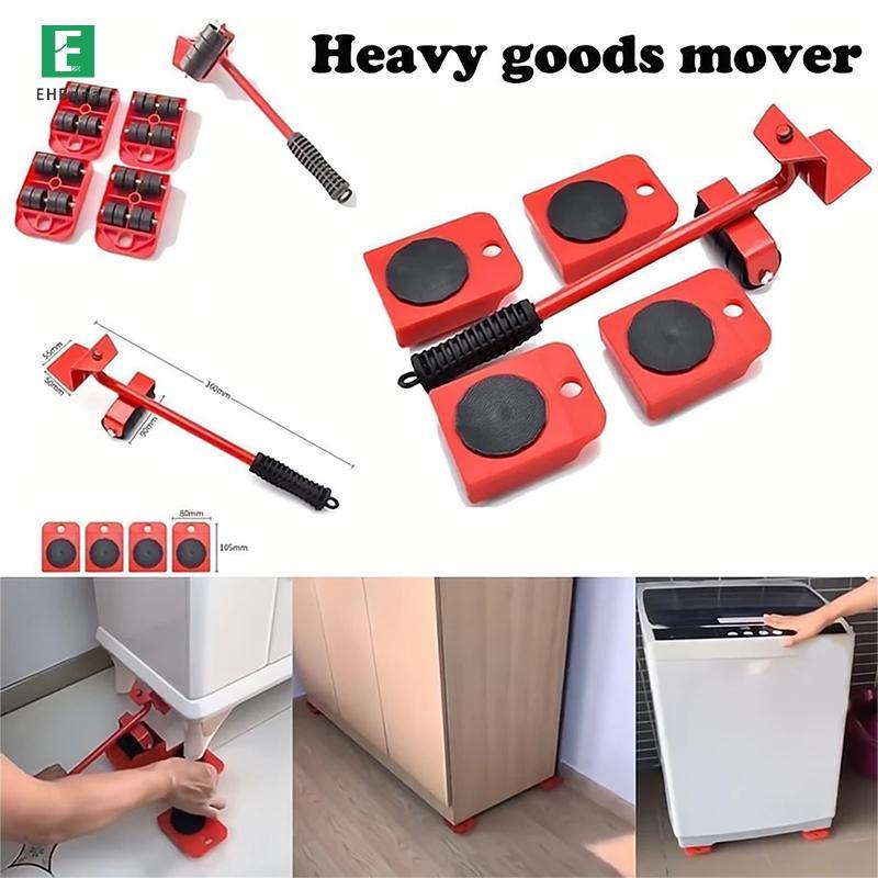 [EHB-t] Bộ nâng đồ nội thất hạng nặng Bộ đồ nội thất Mover 4 Con lăn di chuyển 1 thanh bánh xe mới