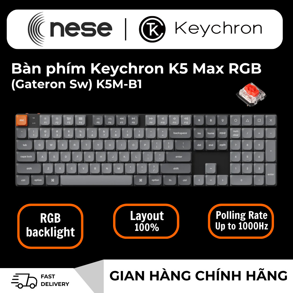Bàn phím không dây Keychron K5 Max RGB (Gateron Sw) K5M-B1/B3 KEYKCH00058 - Hàng Chính Hãng