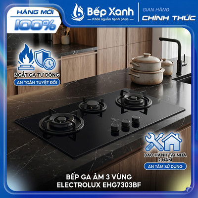Bếp Ga Âm Electrolux EHG7303BF - 3 Vùng Nấu, Đánh Lửa IC, Hàng Chính Hãng BH 2 Năm