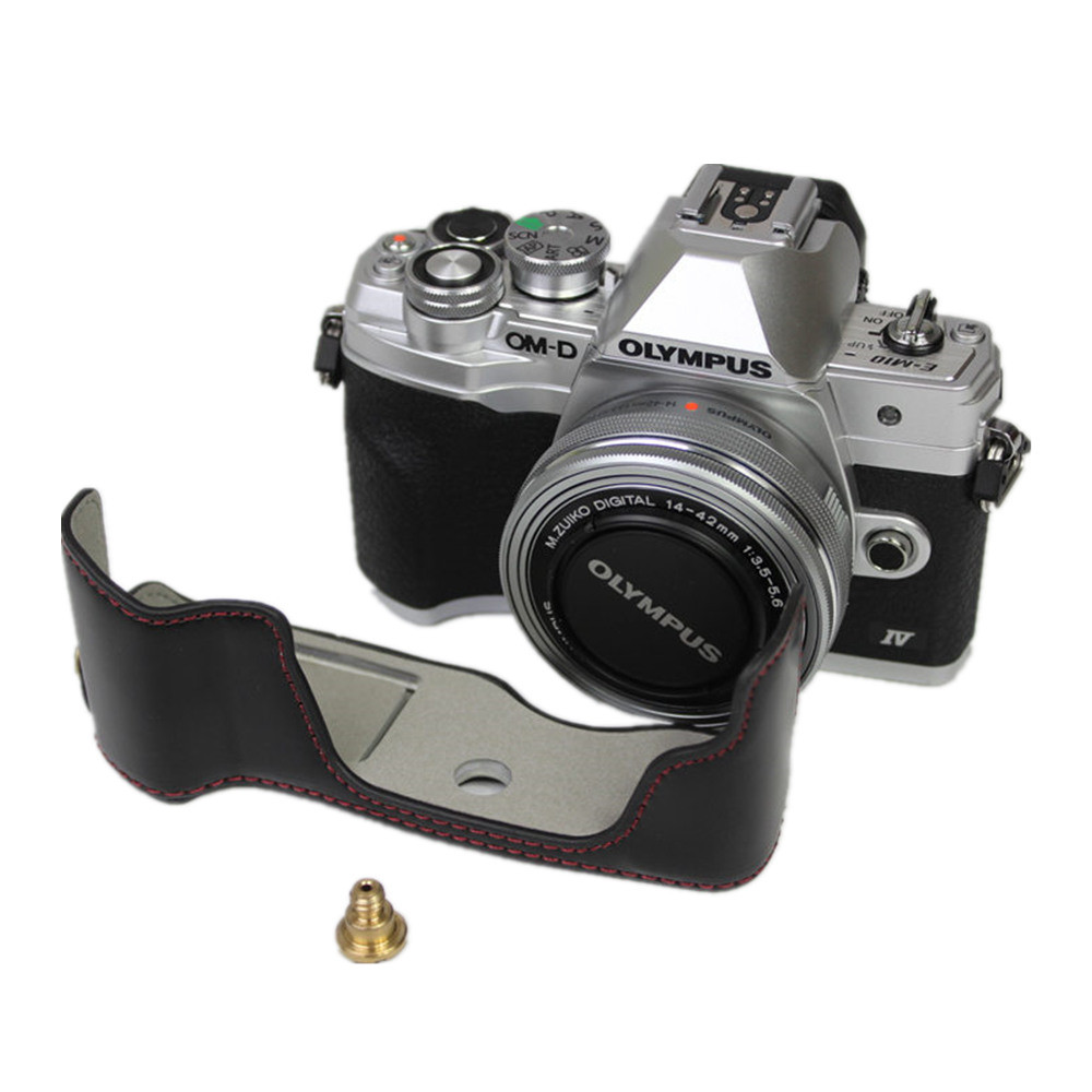 Túi đựng máy ảnh nửa thân bằng da PU cho Olympus E-M10 Mark IV EM10IV Nắp đáy mở