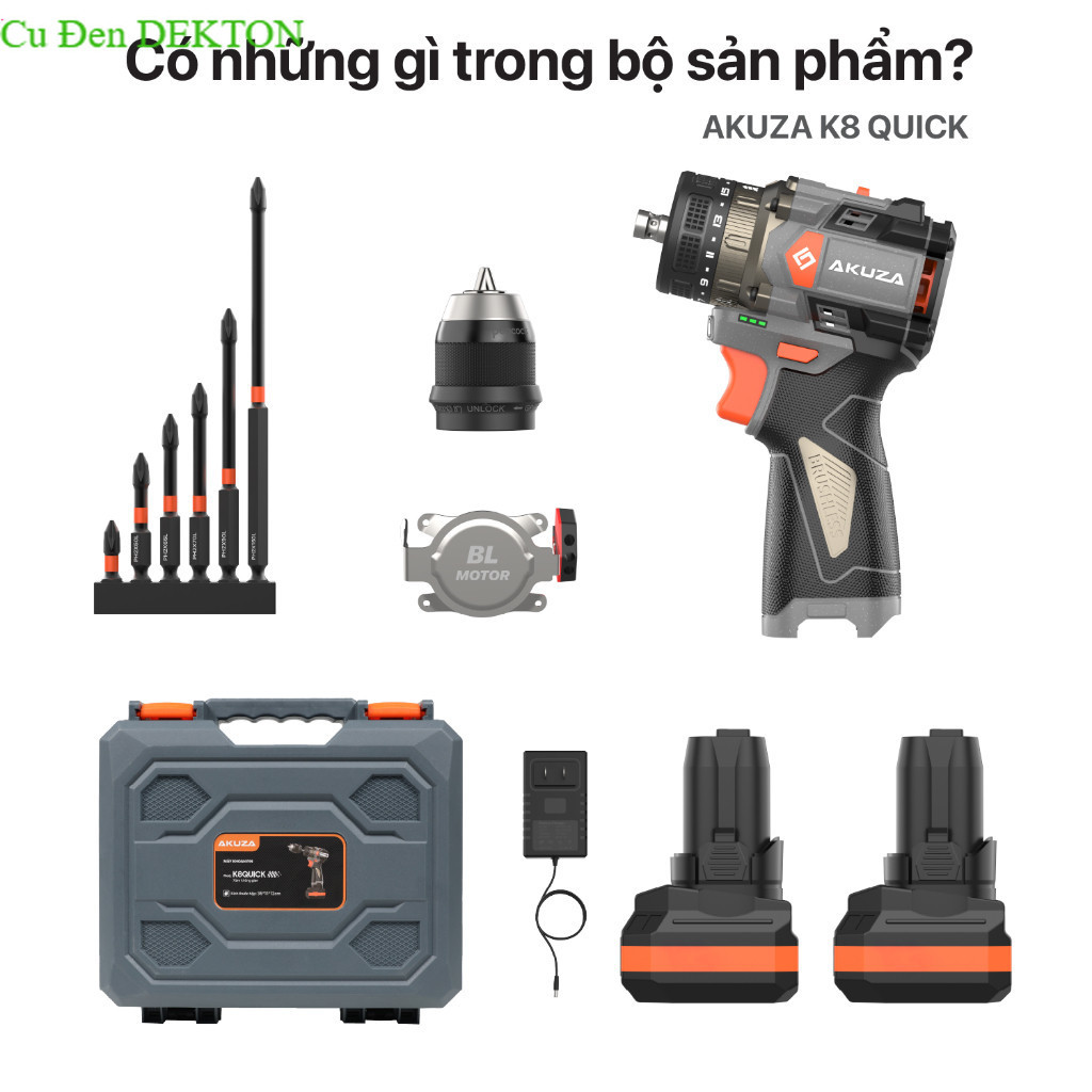 {Bản Nâng Cấp} Khoan AKUZA K8 Có Búa- Không Chổi Than Đầu Kẹp Autolook 10mm +quà Cu đen Dekton