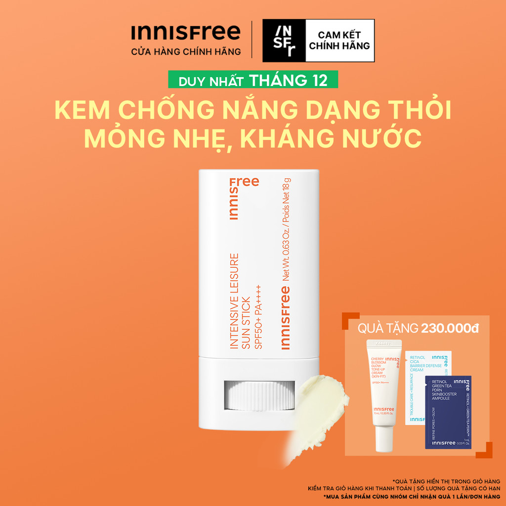  Kem chống nắng chuyên sâu dạng thỏi innisfree Intensive Leisure Sunscreen Stick SPF50+ PA++++ 18G 