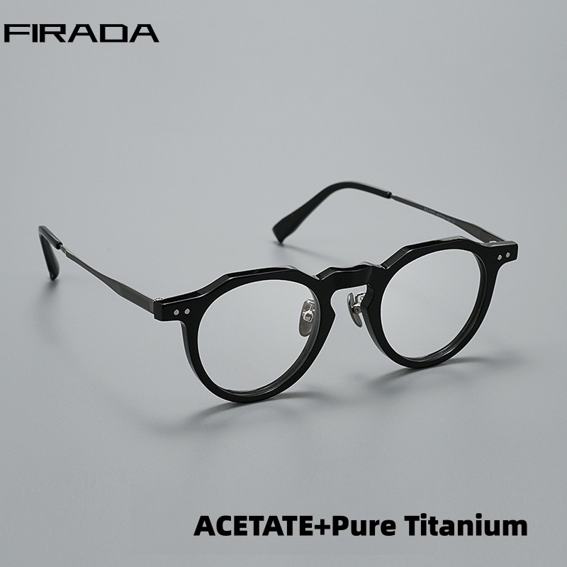 Kính Mắt Tròn Retro FIRADA - Acetate và Titan, Phù hợp Nam/Nữ, Điều Chỉnh Theo Toa