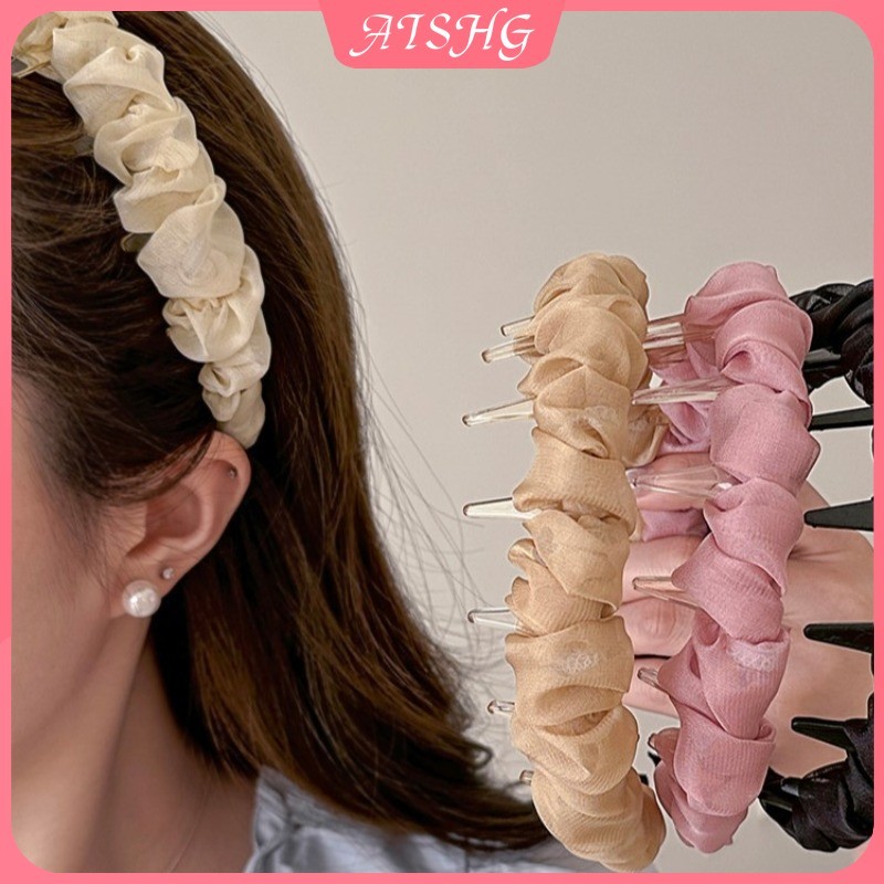 AISHG Băng Đô Thời Trang Ren Nhăn Bong Bóng Chống Trơn Trượt Cao