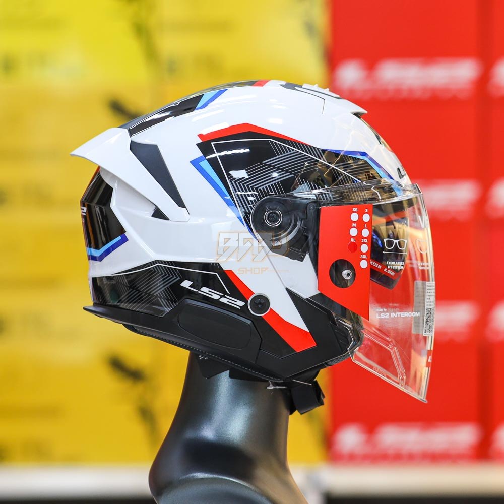 Mũ 3/4 2 Kính LS2 OF618 Verso II Trắng Đỏ Bóng Asian Fit