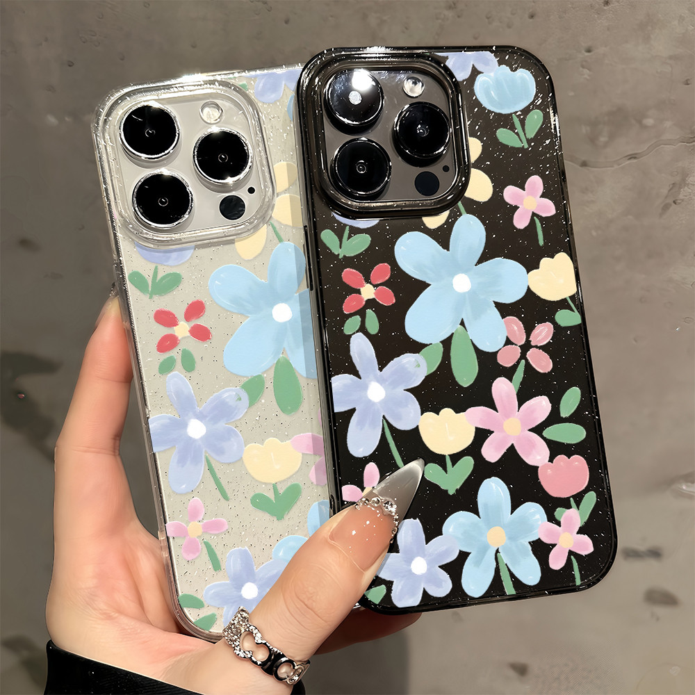 Ốp Giao Hàng Nhanh Cho Iphone 16 Hoa Xanh Dễ Thương Mềm Mại Trong Suốt Lấp Lánh Sáng Bóng Điện Thoại