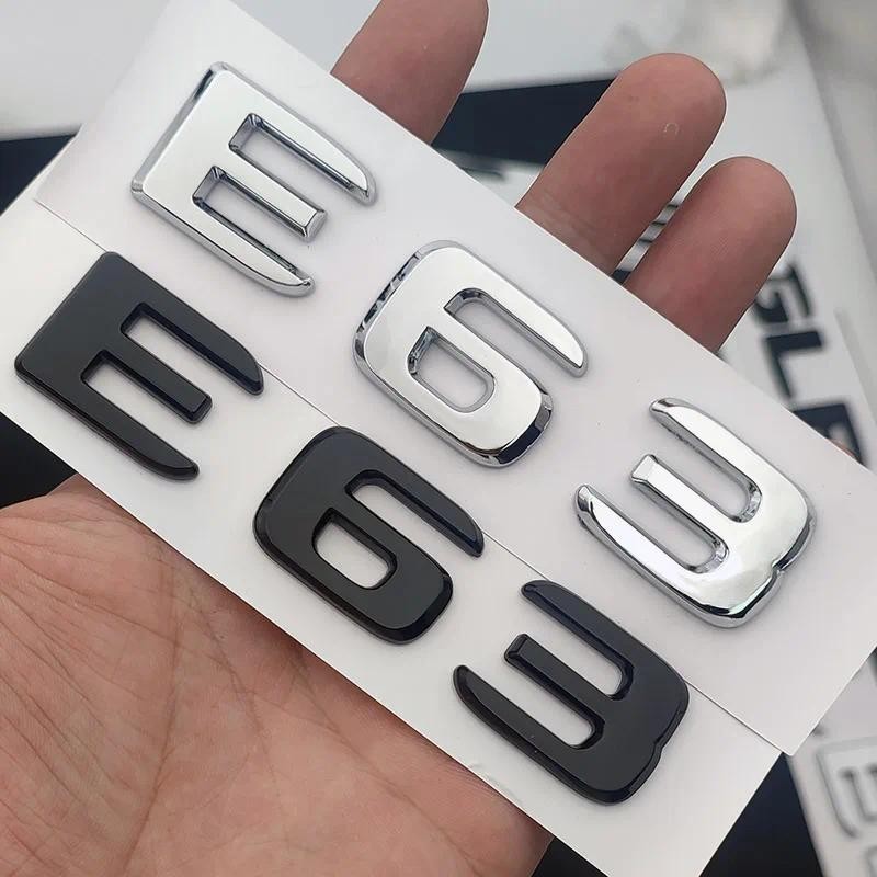 3D ABS Chrome Đen E 63 Logo E63 Biểu Tượng Chữ Cái Miếng Dán Biển Tên Thân Xe Huy Hiệu Cho Xe Merced