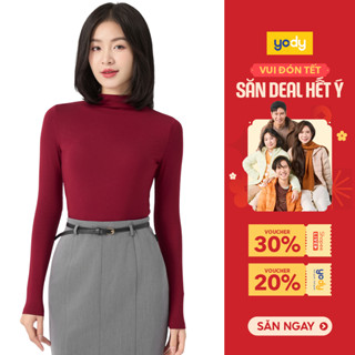   BST Thu đông 2025  Áo giữ nhiệt cổ leo nữ YODY áo thun ôm body dày dặn đứng form vải mềm mịn WCTL25F022 