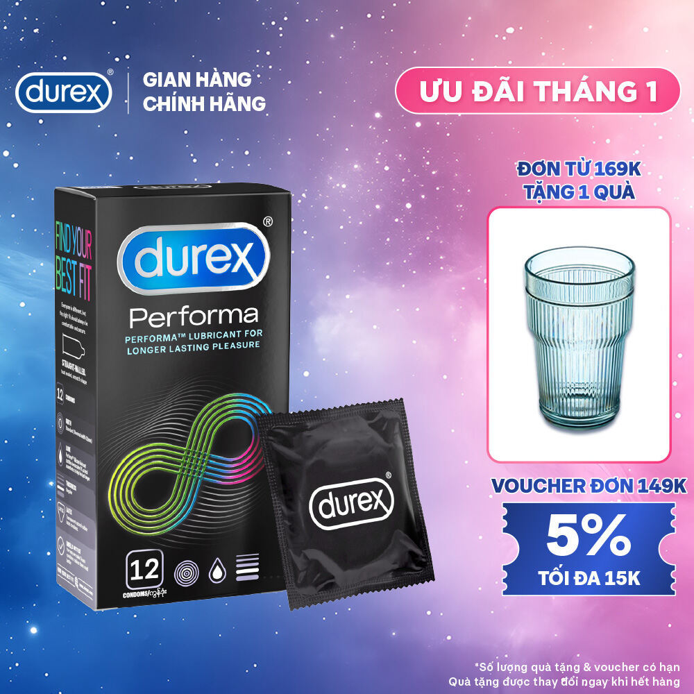  Bao cao su Durex Performa kéo dài thời gian size 52mm hộp 12 bao 