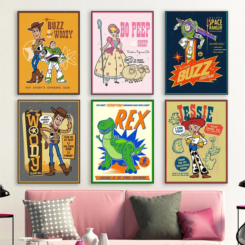 Disney Buzz Lightyear Woody Phim Poster Câu Chuyện Đồ Chơi Phim Cổ Điển In Hình Woody Buzz Lightyear
