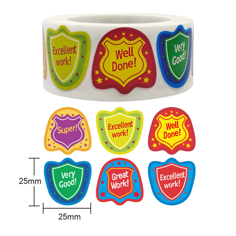 [Roll of 500 Stickers] Reward Stickers for Children with Cartoon Badge Patterns - Motivational Learn