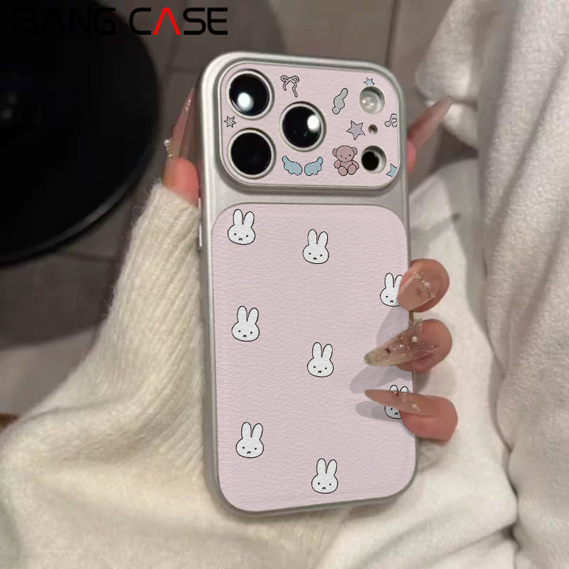 Leather Texture Electroplated Phone Case for IPhone 17 16 15 14 13 12 11 Pro Max Plus Xs Max Pink Mi