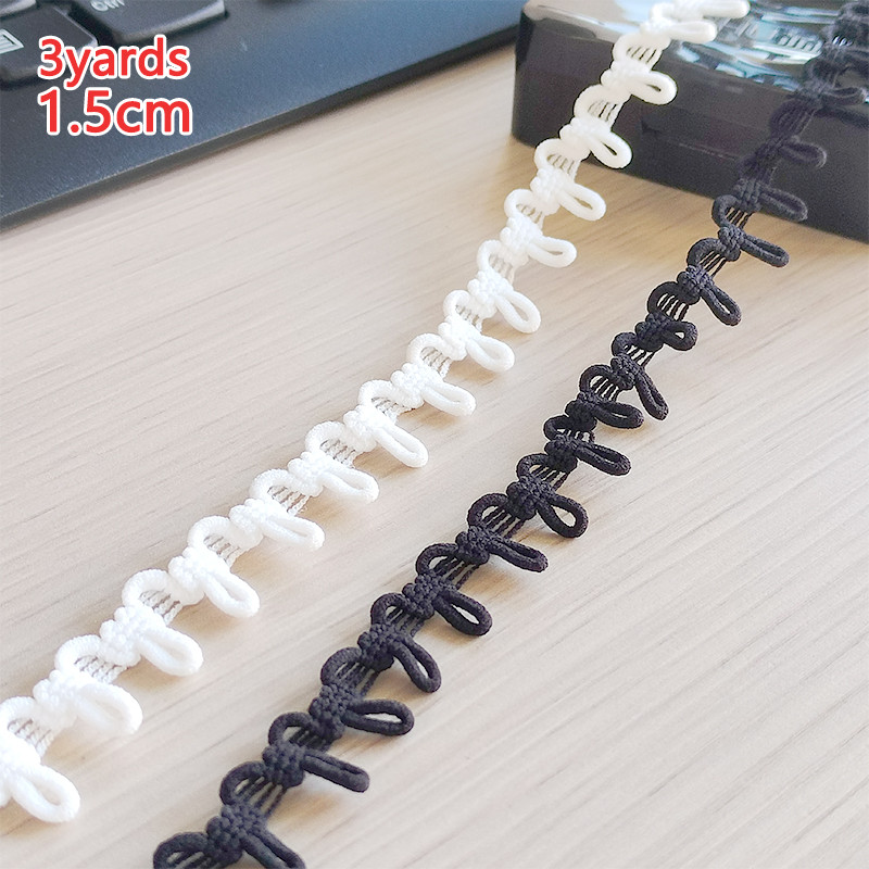 3Yards Trắng Đen Móc Ruy Băng Ren Viền Vải Co Giãn Biên Giới Nơ Cho Thủ Công May Phụ Kiện Đầm Quần Á
