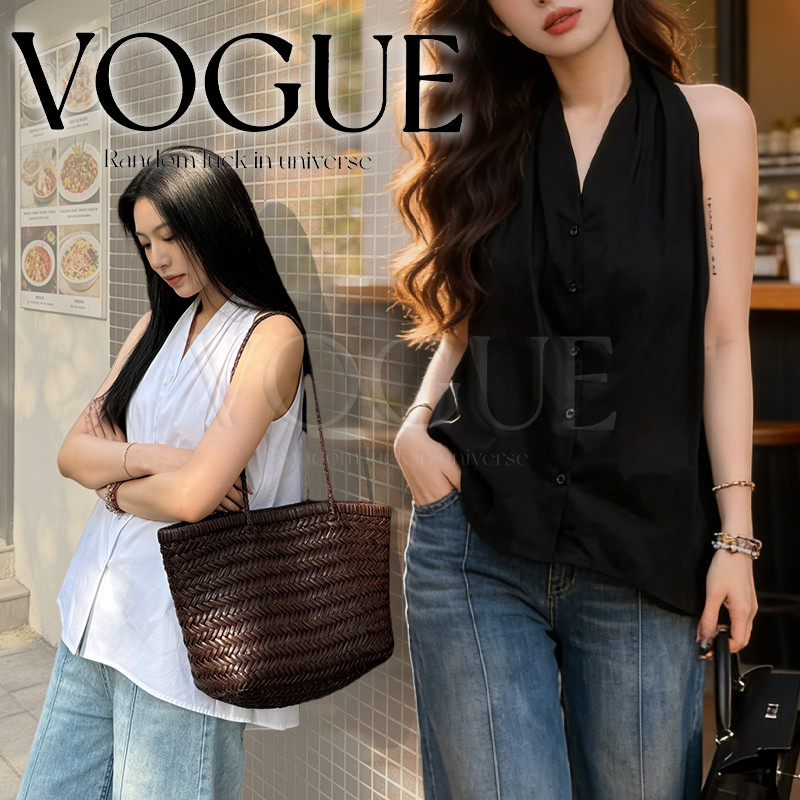 Áo dây không tay Vogue có nút tháo rời Vải voan 3 màu Hình dáng đẹp đơn giản (60318)