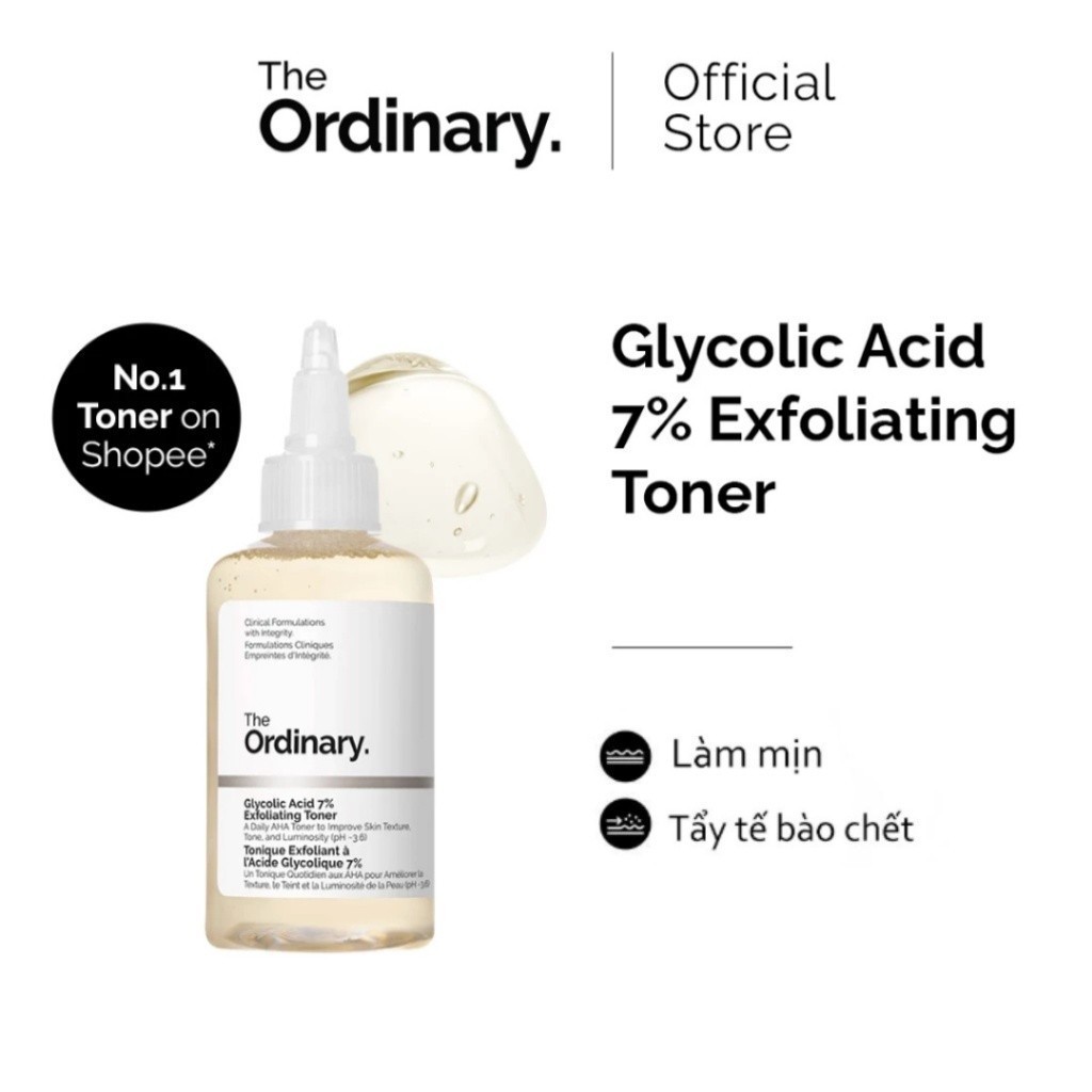 The Ordinary Glycolic Acid 7% Exfoliating Toner – tẩy tế bào chết AHA cho da không nhạy cảm – 240ml