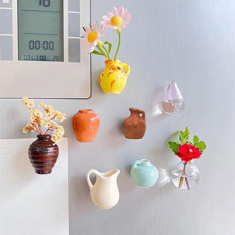 Mini Vase Fridge Magnets, Simulation Durable Ceramic Vase Refrigerator Sticker