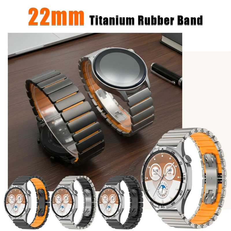 Dây cao su kim loại 22mm cho Huawei Watch GT6 Pro GT5 GT4 46mm Ultimate Luxury Titanium Band cho Sam