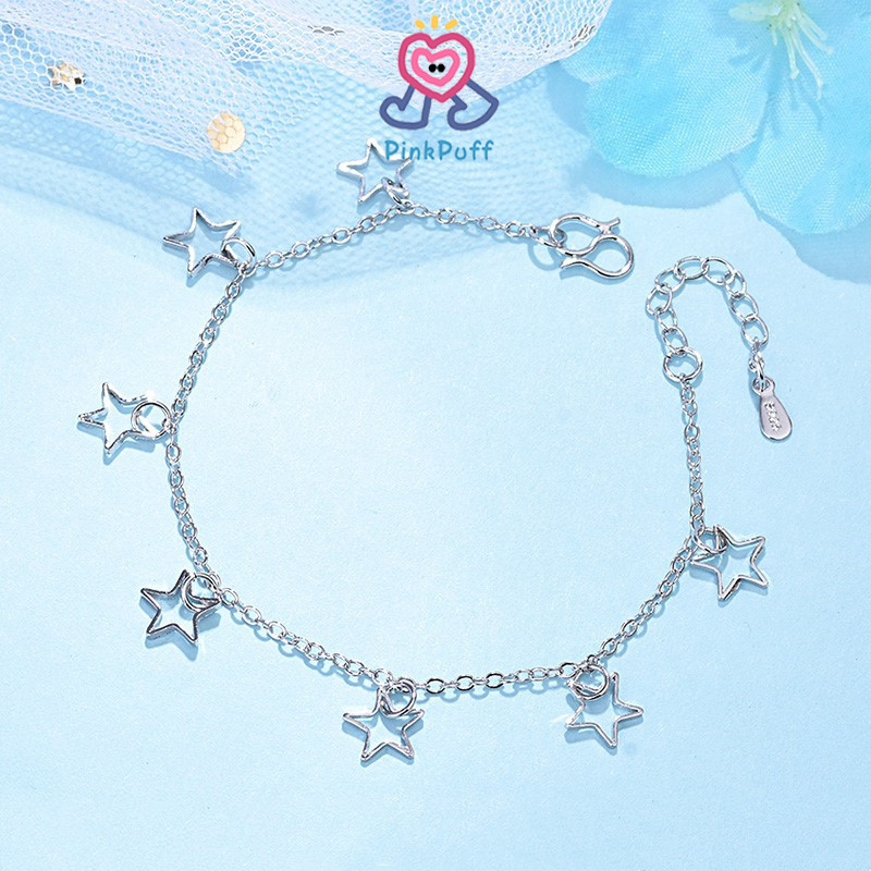 【pink】Vòng chân bạc hình ngôi sao rỗng